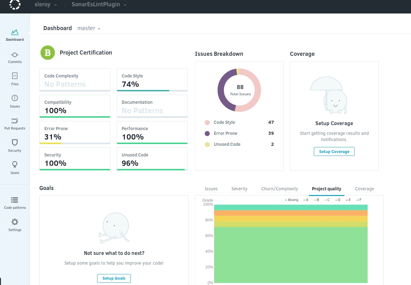 Codacy dashboard