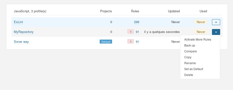 Add the ESLint rules to your SonarQube profile