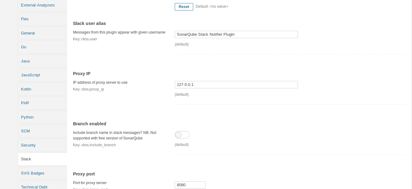 Slack SonarQube  plugin screenshot