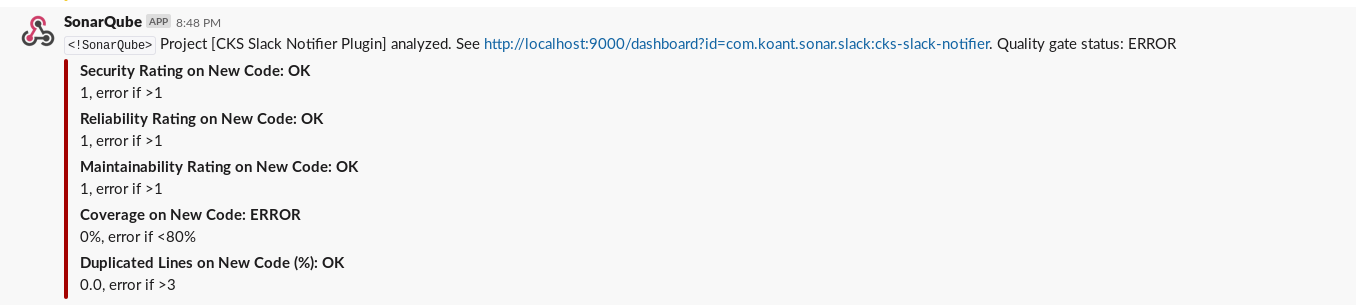 Slack SonarQube  plugin screenshot