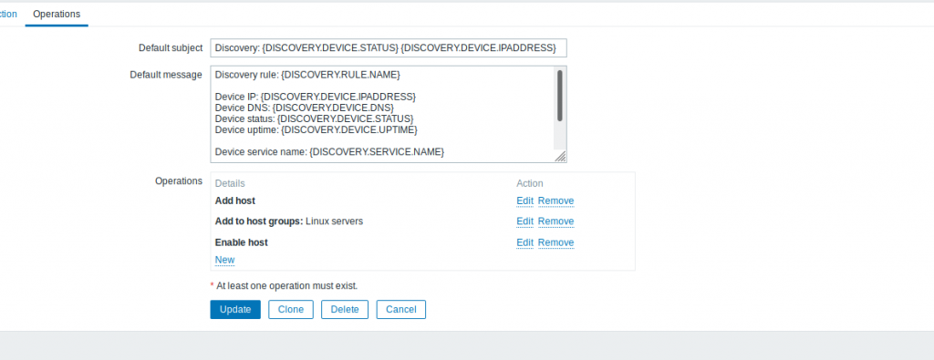 Zabbix discovery actions