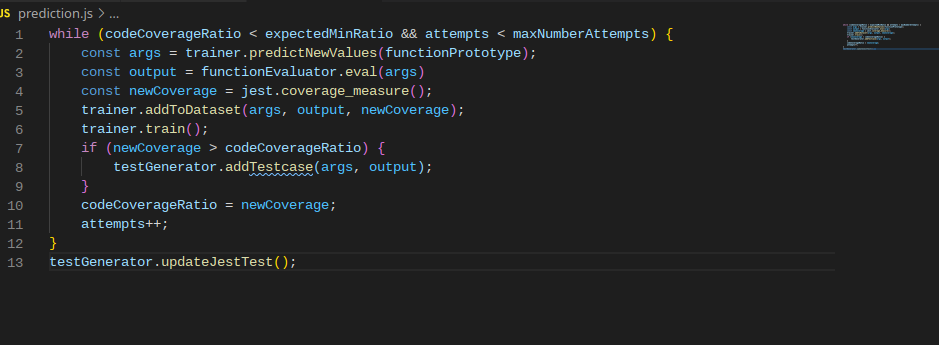 Prediction : example of algorithm for test generation